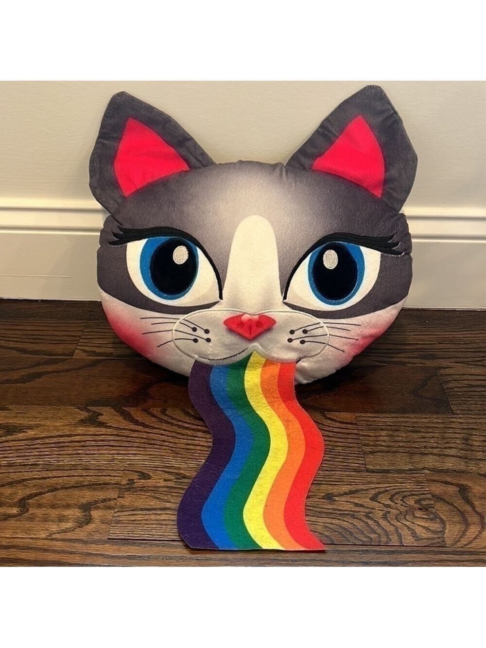 Rainbow Kitty Large Throw Plush Pillow/Kids Cat Snapchat filter/Cat Pride Rainbo